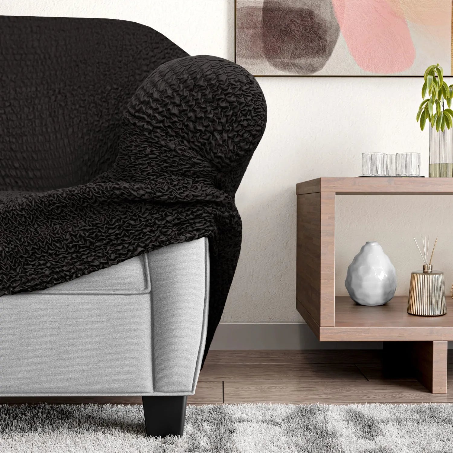 Black Fullback Support Sectional Sofa Slipcover (Left Chaise), Microfibra Collection