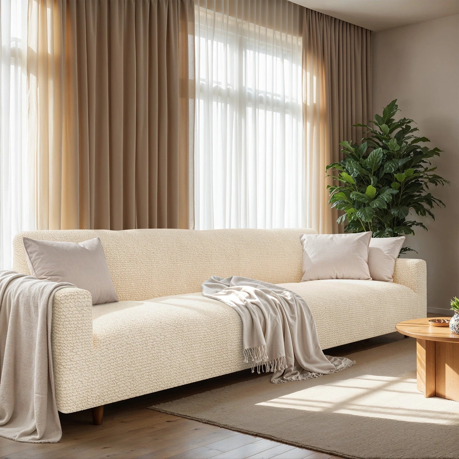 Cream Sofa 4 Seater Slipcover, Microfibra Collection