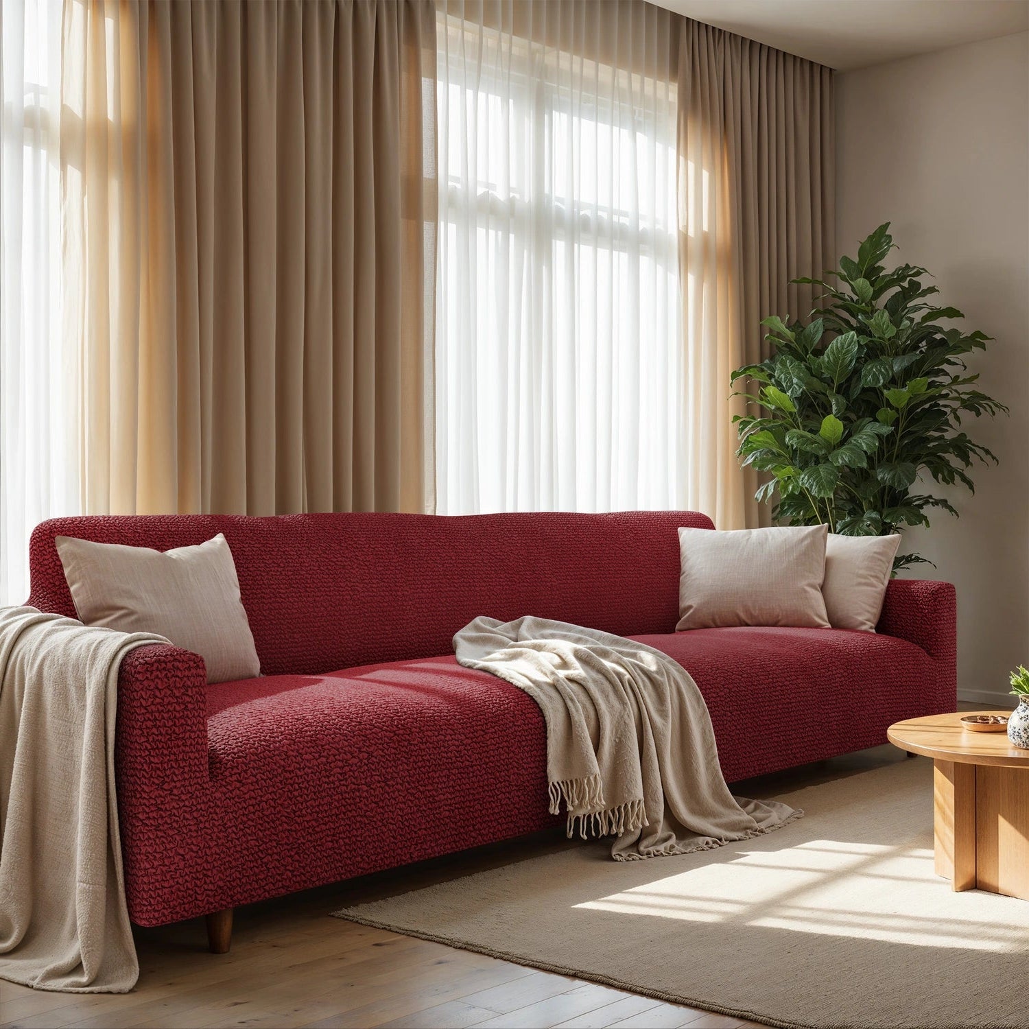 Burgundy Sofa 4 Seater Slipcover, Microfibra Collection