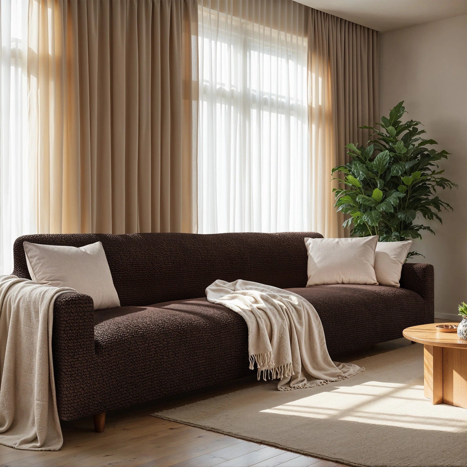 Dark Brown Sofa 4 Seater Slipcover, Microfibra Collection