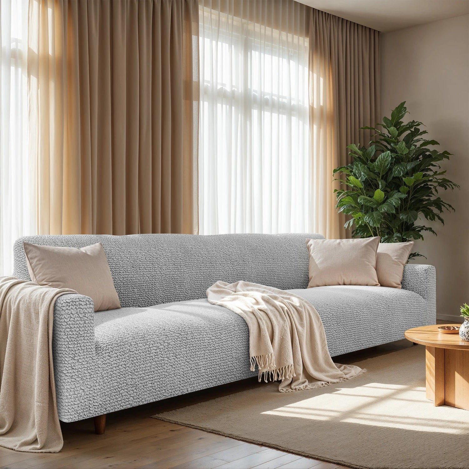 Light Grey Sofa 4 Seater Slipcover, Microfibra Collection