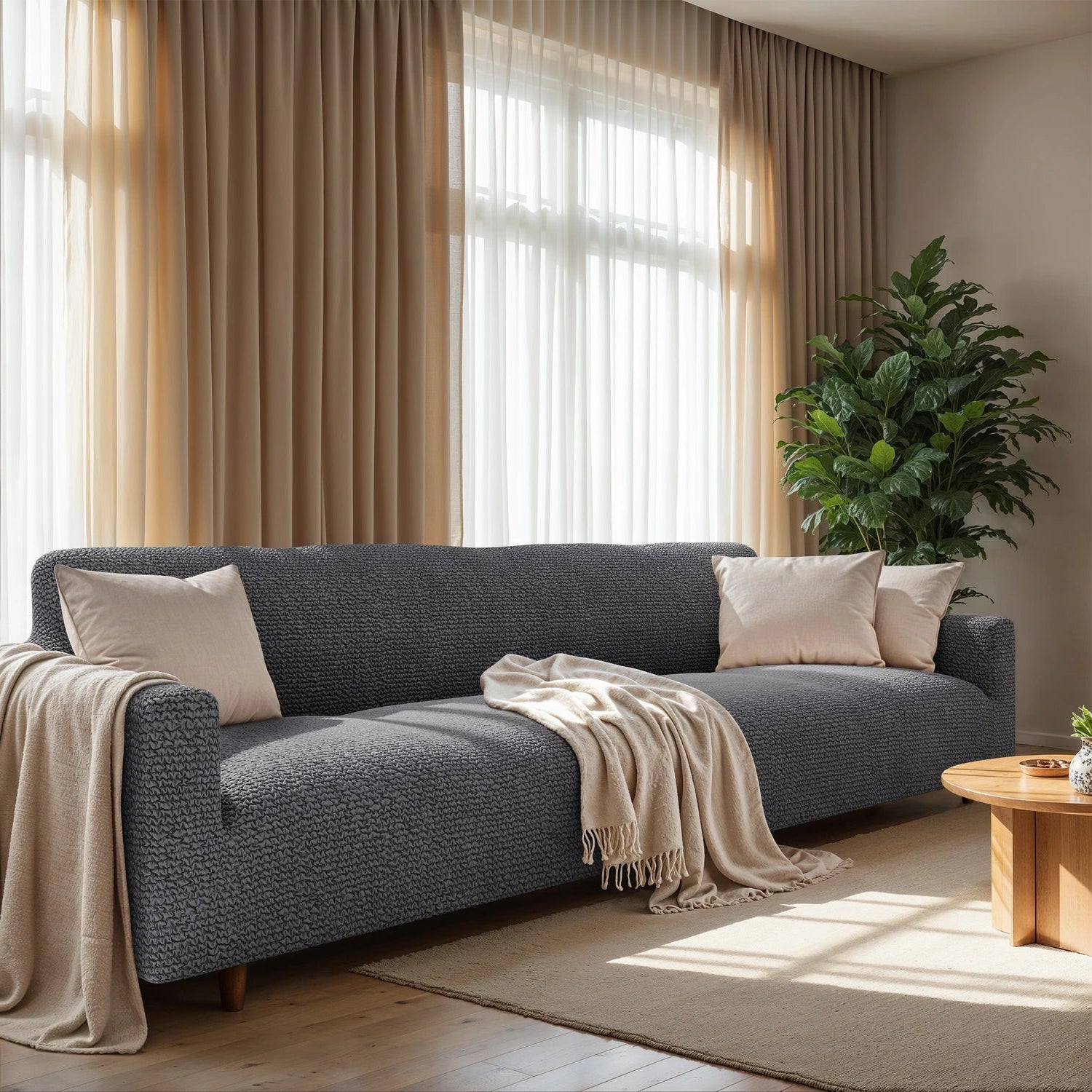 Dark Grey Sofa 4 Seater Slipcover, Microfibra Collection