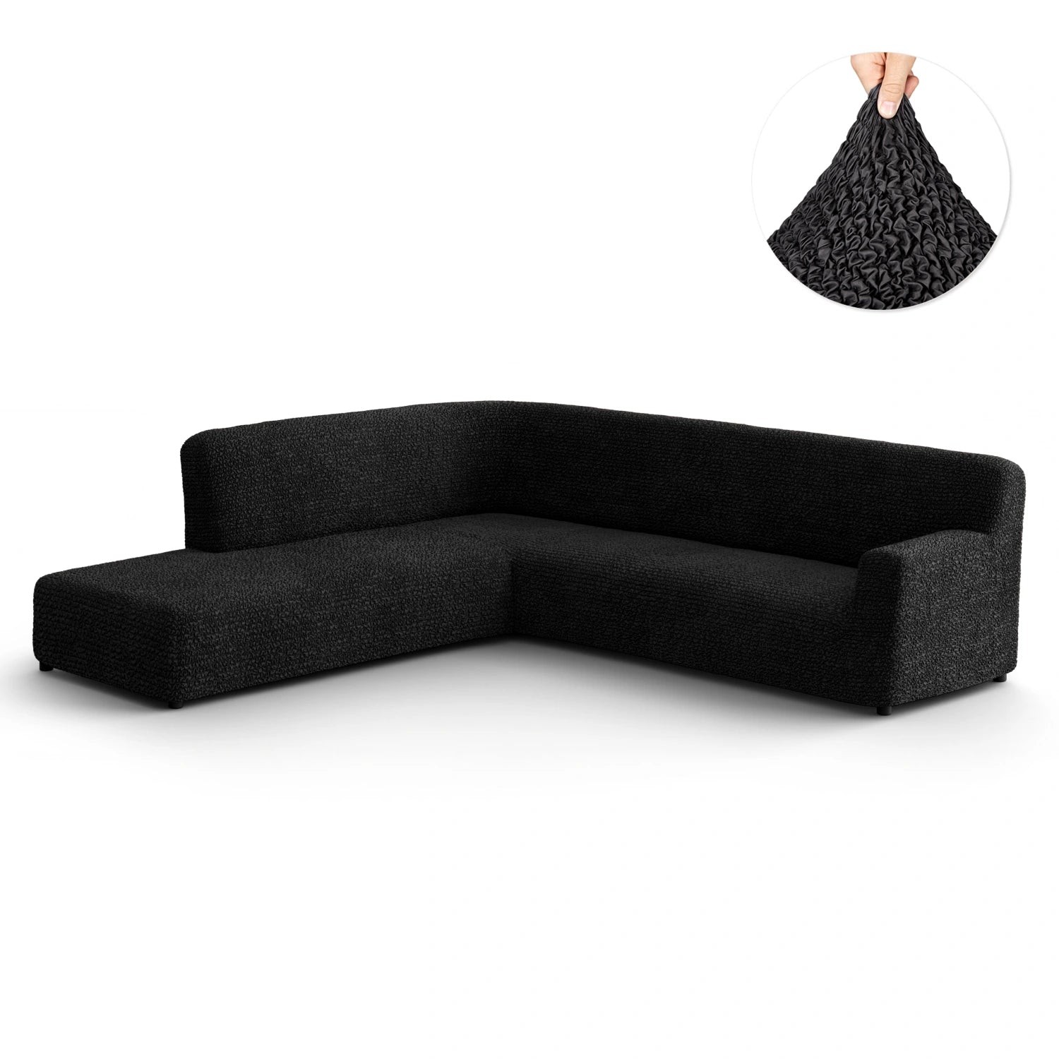 Black Fullback Support Sectional Sofa Slipcover (Left Chaise), Microfibra Collection