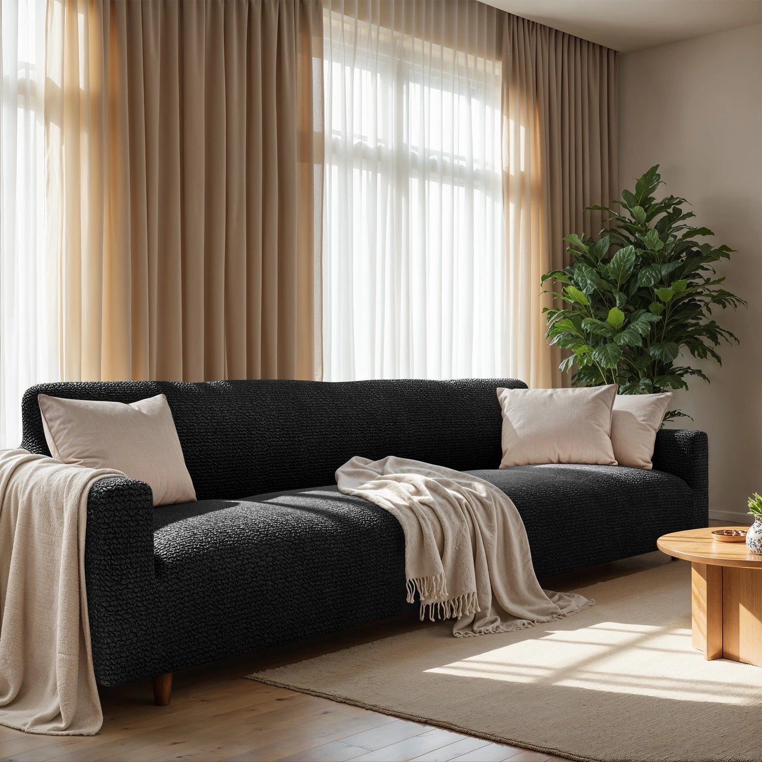 Black Sofa 4 Seater Slipcover, Microfibra Collection