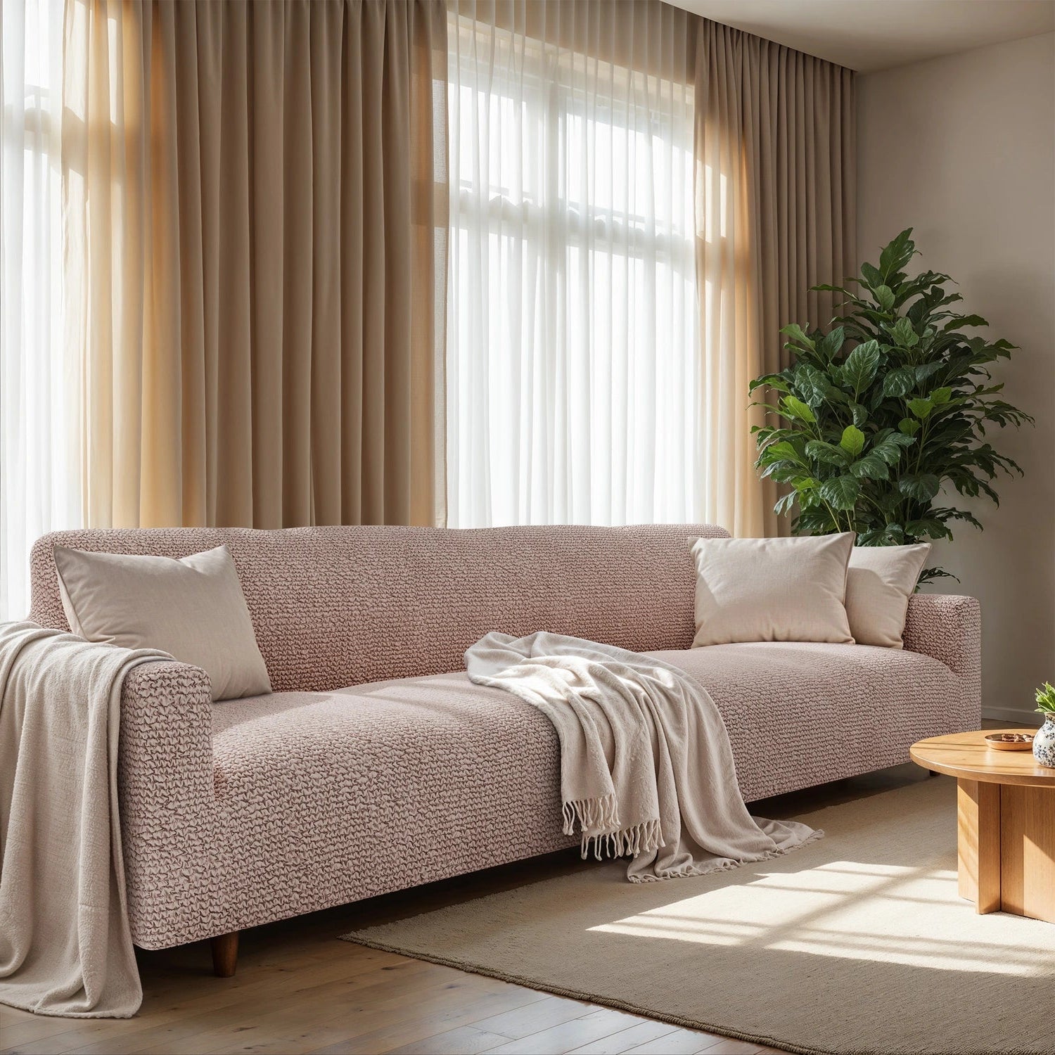 Blush Taupe Sofa 4 Seater Slipcover, Microfibra Collection