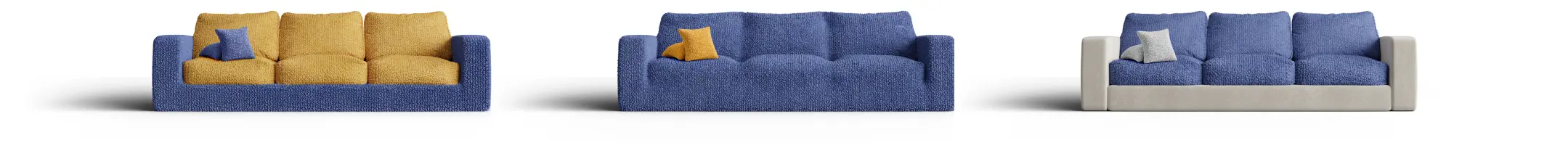 Three sofas with covers