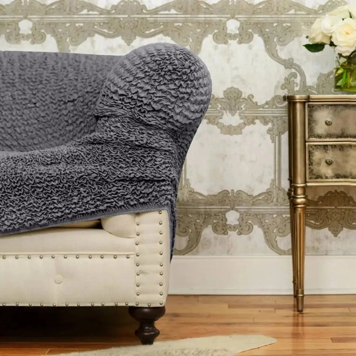 Dark Grey Armchair Slipcover, Microfibra Collection