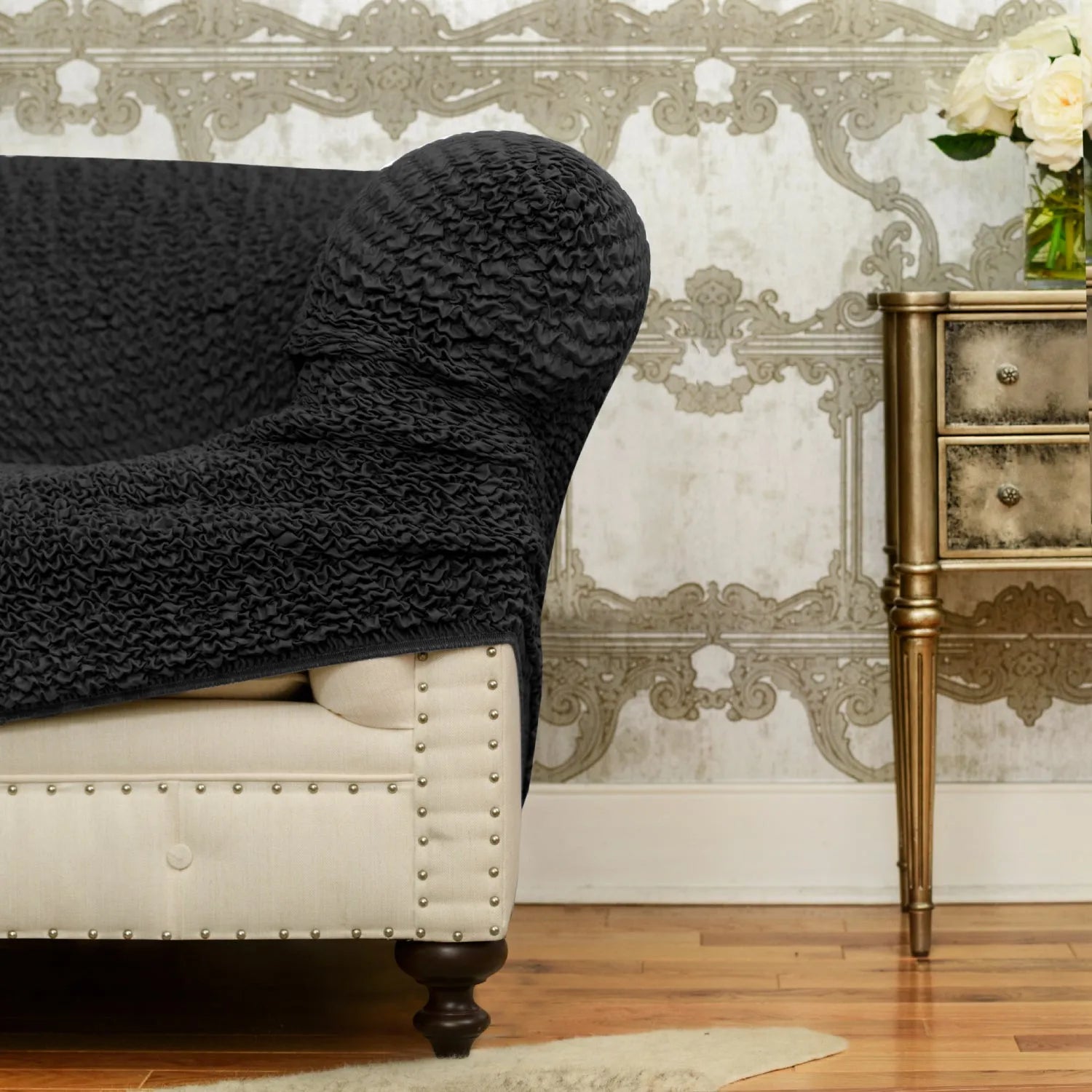 Black Armchair Slipcover, Microfibra Collection