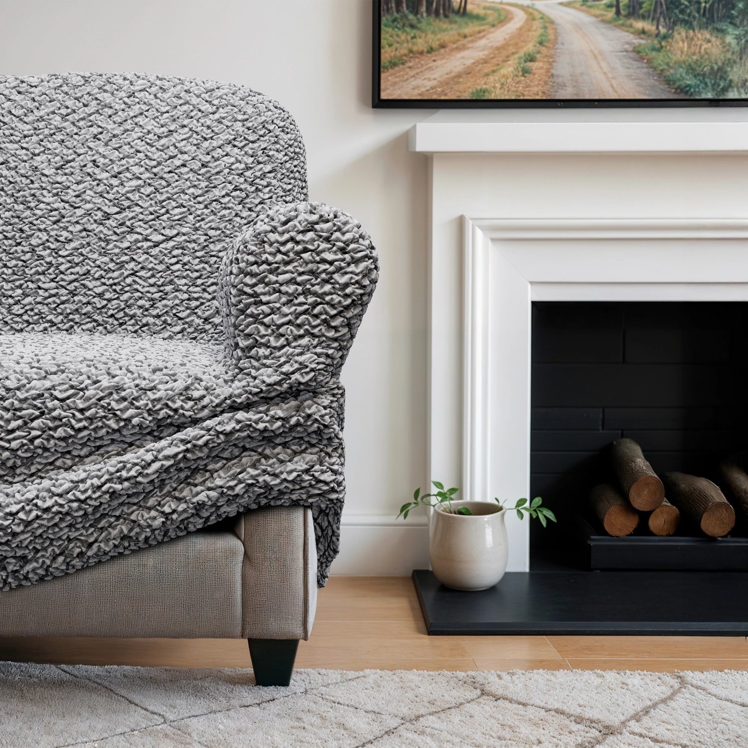 Venezia Grey Loveseat 2 Seater Slipcover, Microfibra Printed Collection