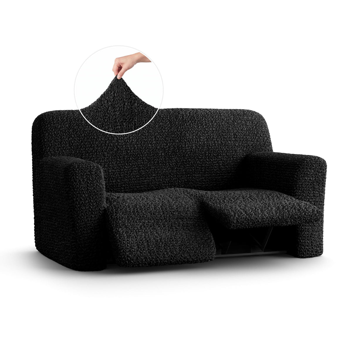 2 Seater Recliner Slipcover, Comfort Collection – Black, front view | Black