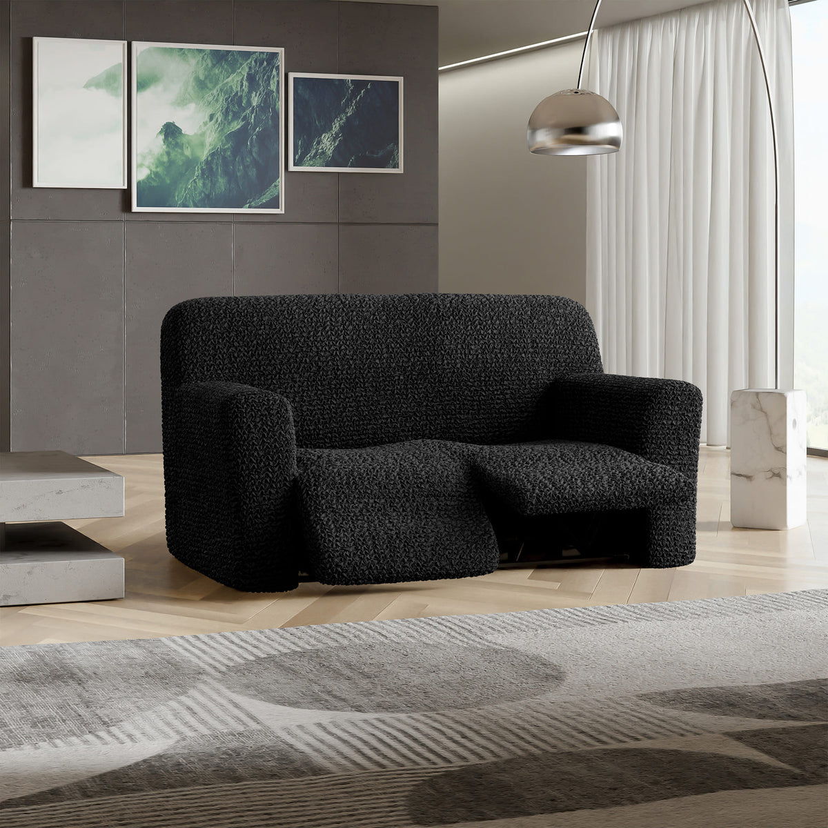 2 Seater Recliner Slipcover, Comfort Collection – Black, interior view 1 | Black