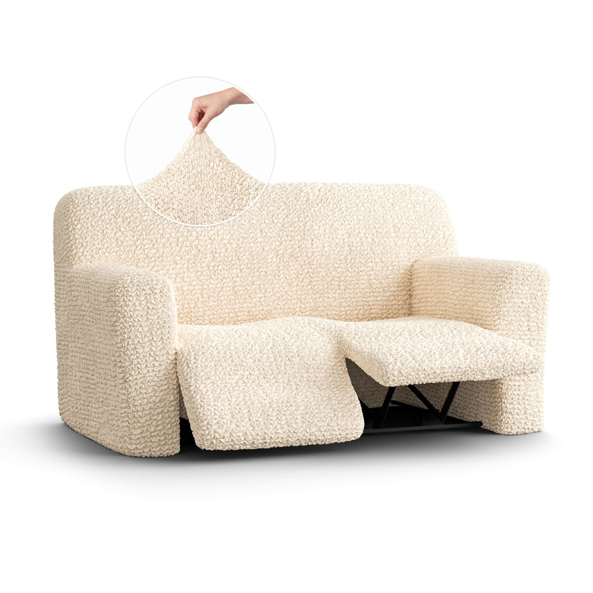2 Seater Recliner Slipcover, Comfort Collection – Cream, front view | Cream