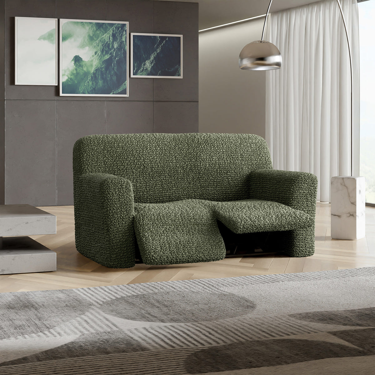 2 Seater Recliner Slipcover, Comfort Collection – Moss Green, interior view 1 | Moss Green