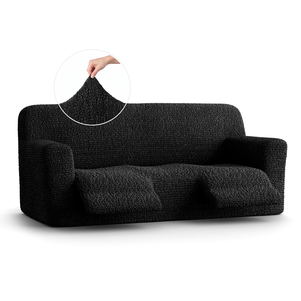 3 Seater Recliner Slipcover, Comfort Collection – Black, front view | Black