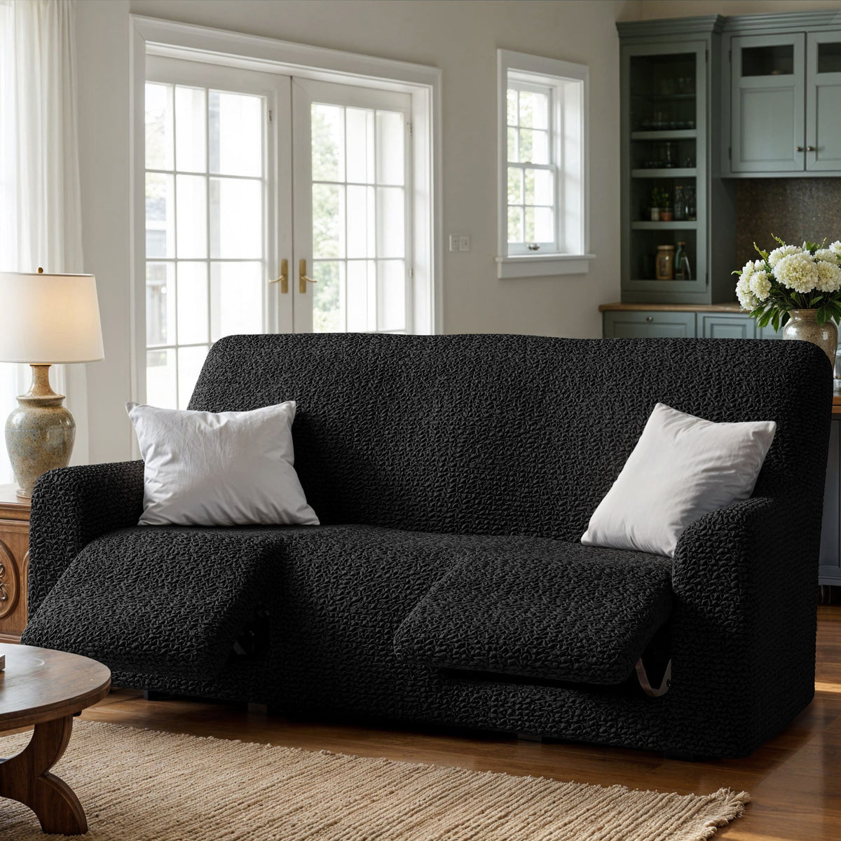 3 Seater Recliner Slipcover, Comfort Collection – Black, interior view 1 | Black