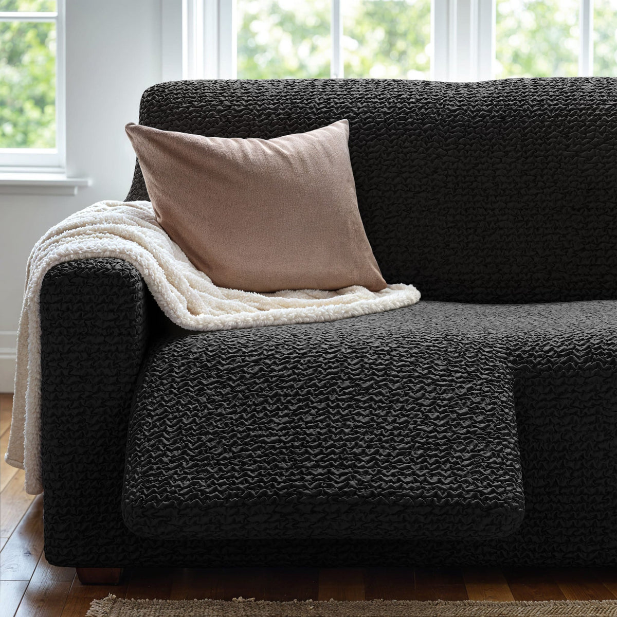 3 Seater Recliner Slipcover, Comfort Collection – Black, interior view 2 | Black