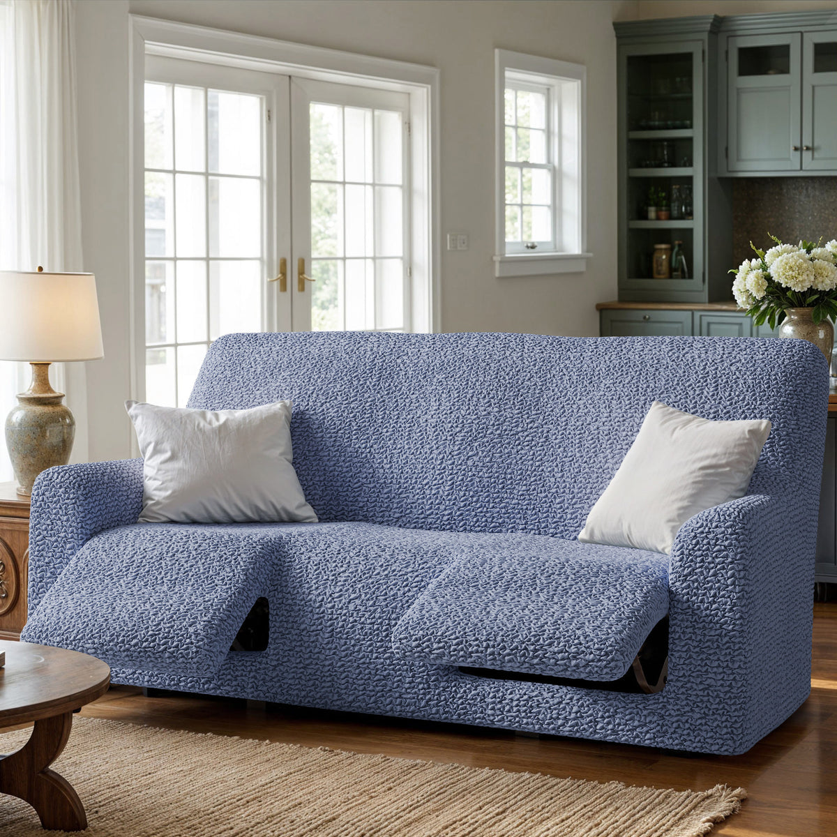 3 Seater Recliner Slipcover, Comfort Collection – Blue, interior view 1 | Blue