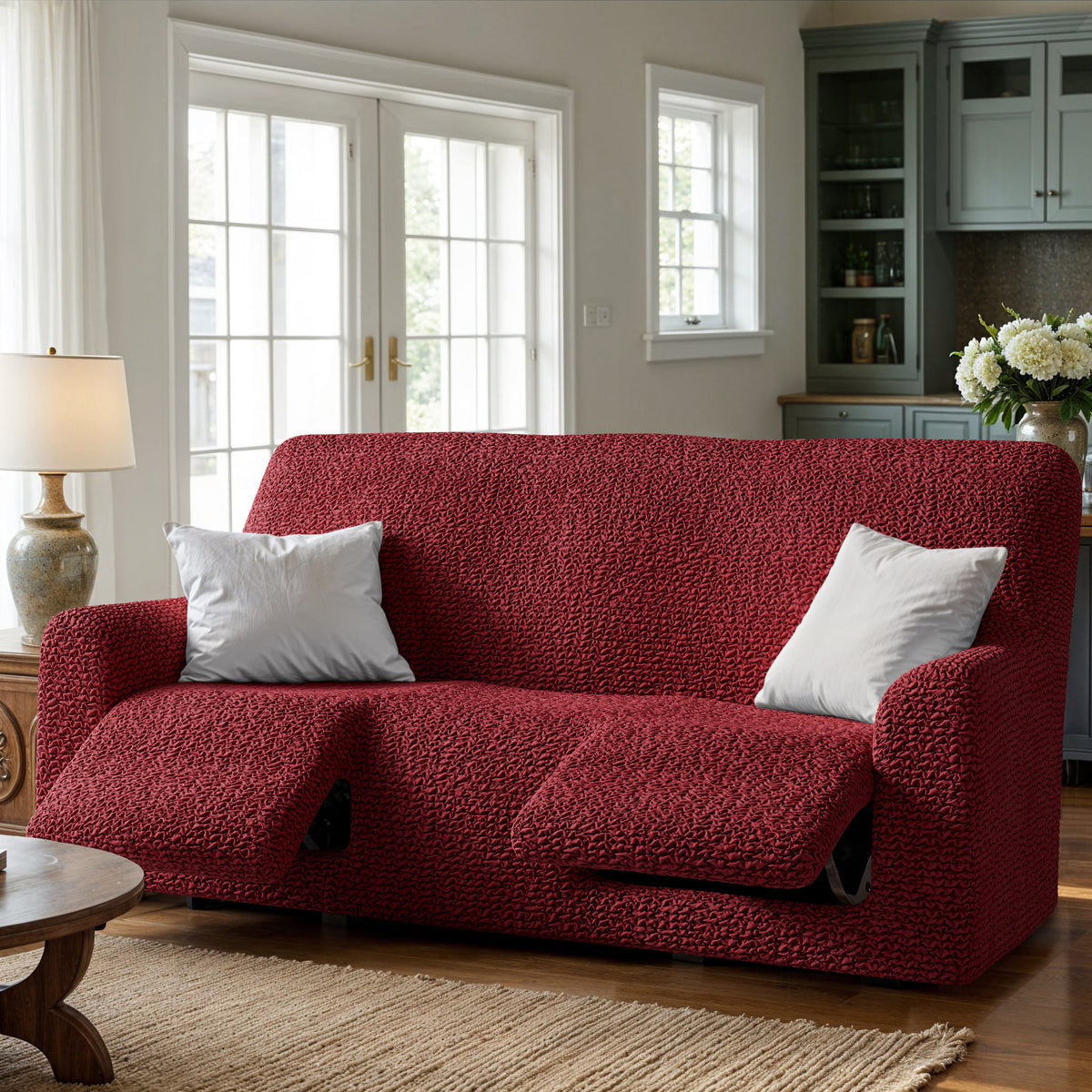 3 Seater Recliner Slipcover, Comfort Collection – Burgundy, interior view 1 | Burgundy
