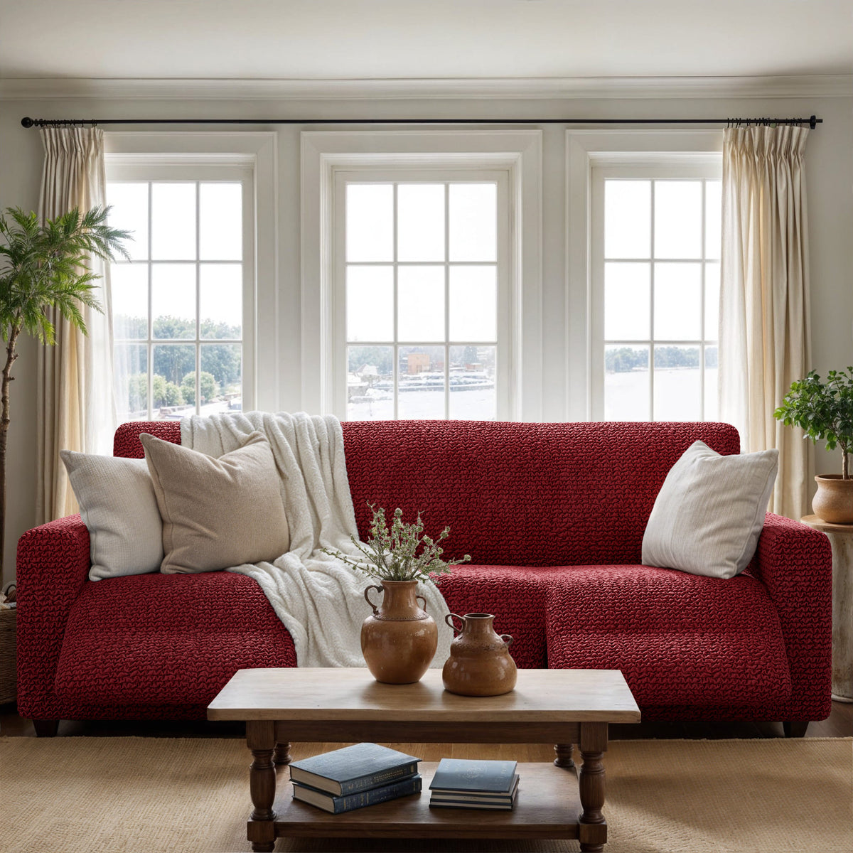 3 Seater Recliner Slipcover, Comfort Collection – Burgundy, interior view 3 | Burgundy