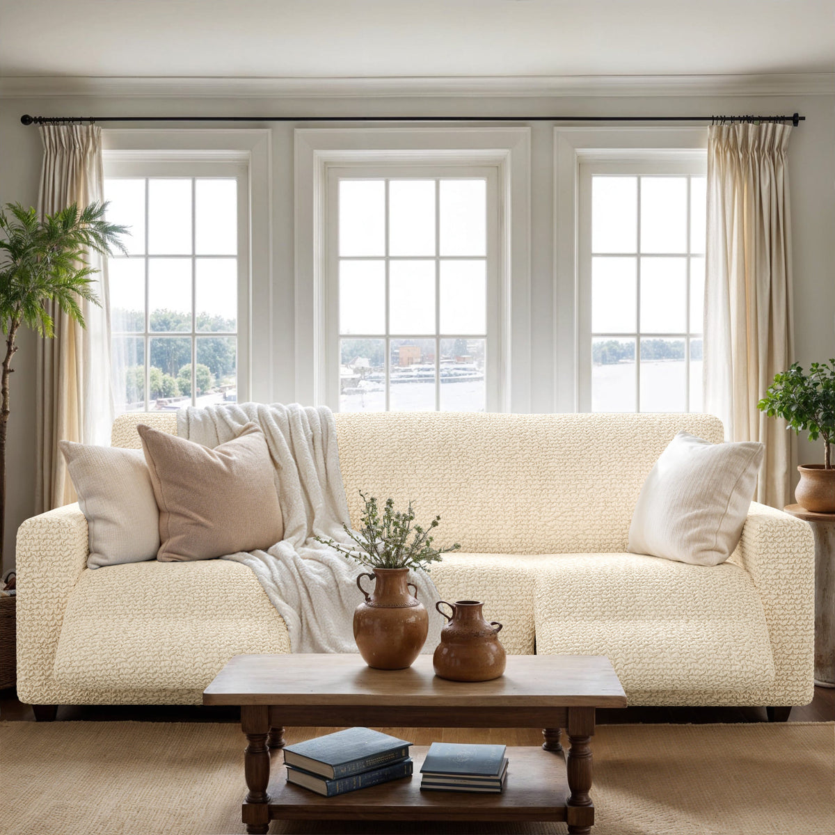 3 Seater Recliner Slipcover, Comfort Collection – Cream, interior view 3 | Cream