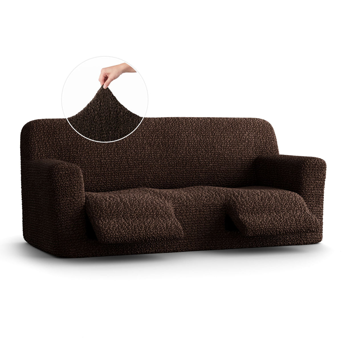 3 Seater Recliner Slipcover, Comfort Collection – Dark Brown, front view | Dark Brown