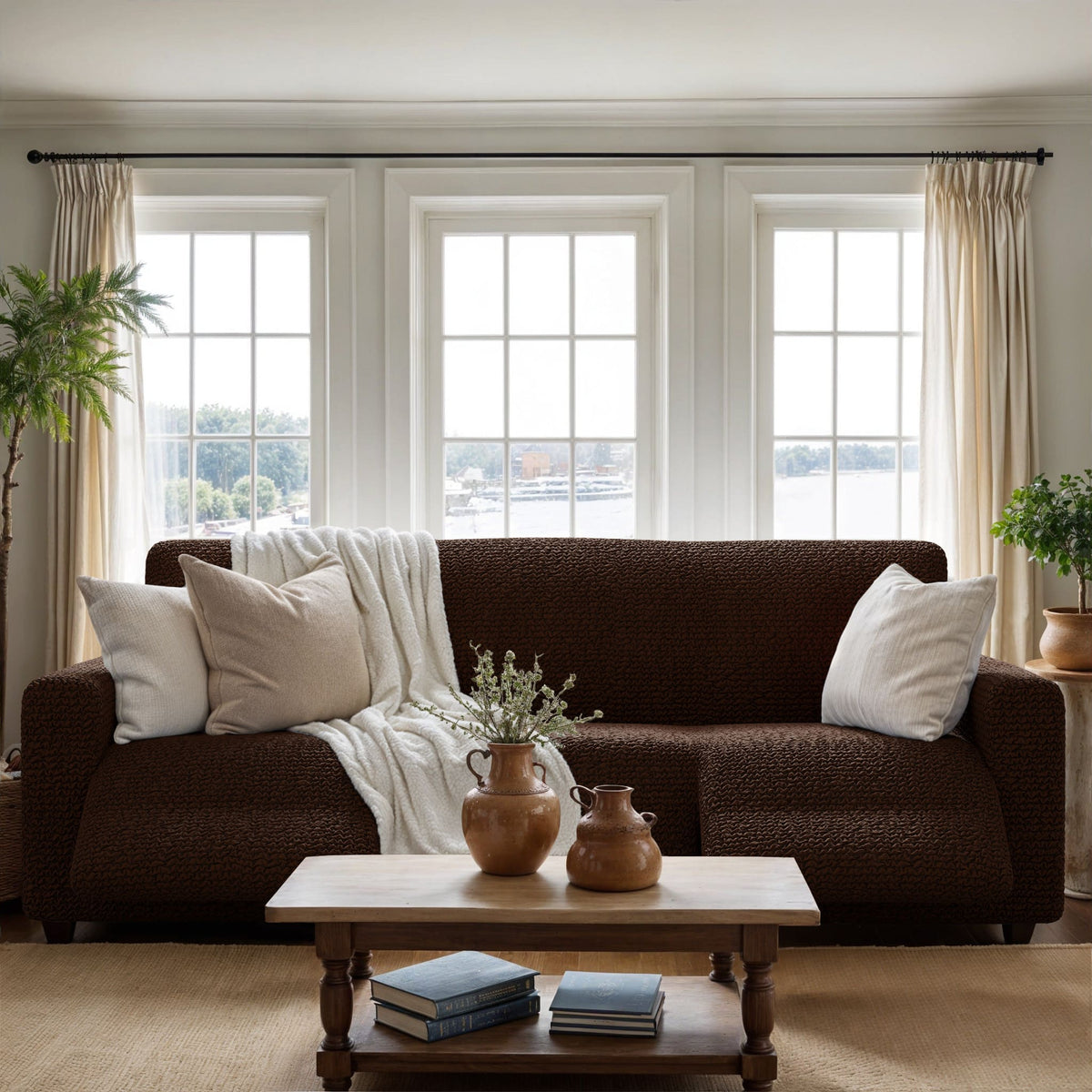 3 Seater Recliner Slipcover, Comfort Collection – Dark Brown, interior view 3 | Dark Brown