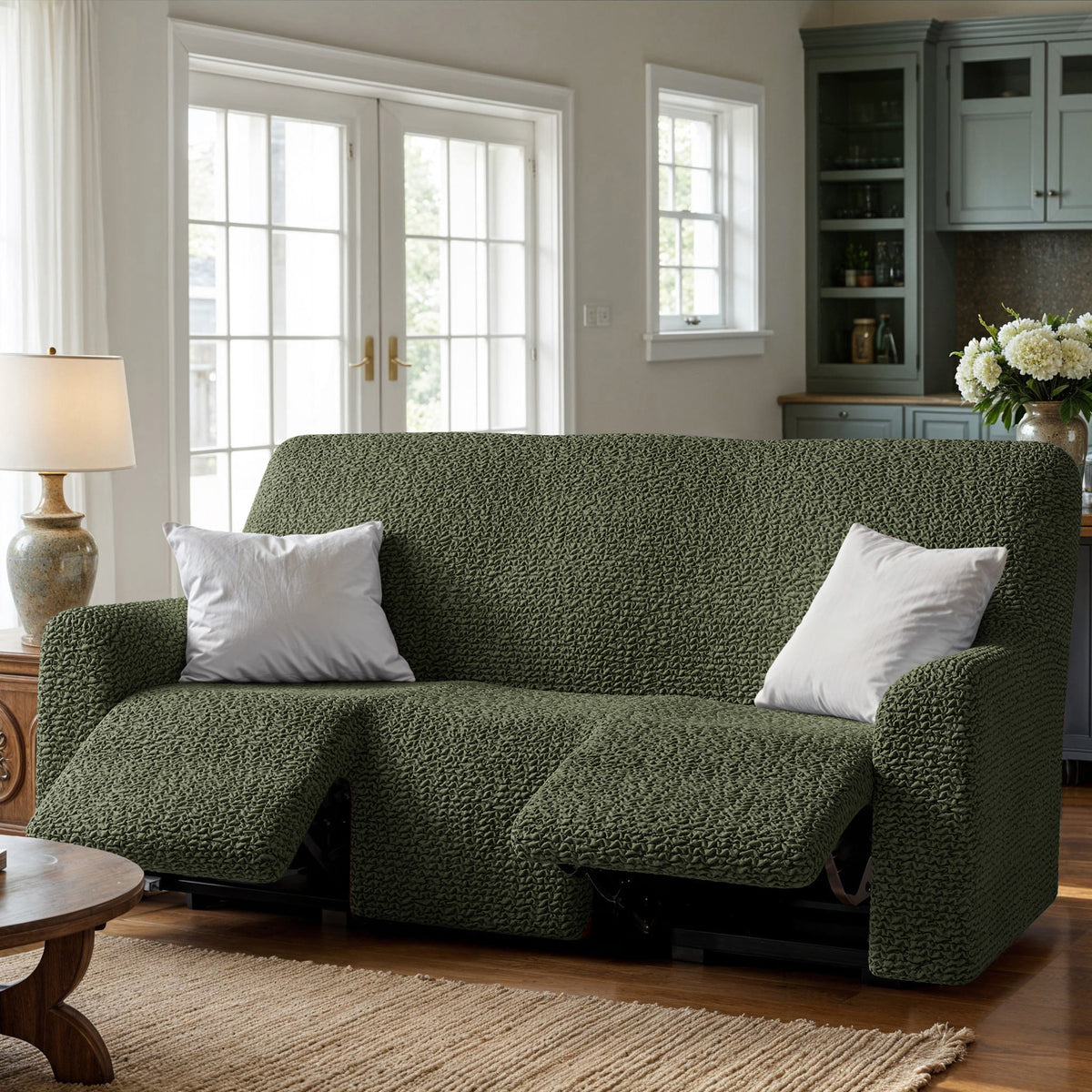 3 Seater Recliner Slipcover, Comfort Collection – Moss Green, interior view 1 | Moss Green