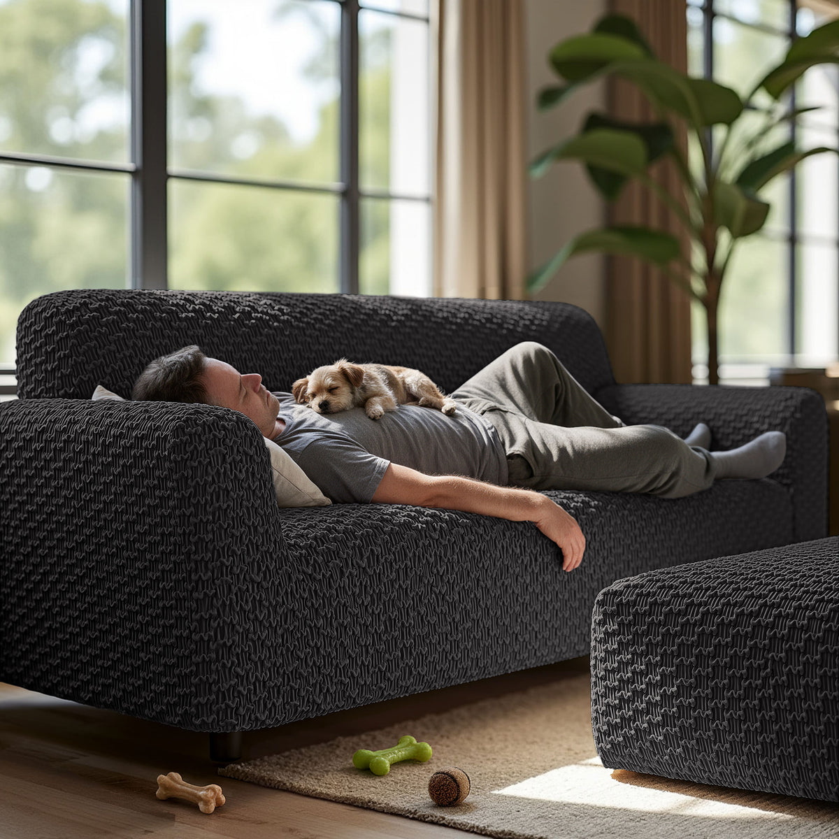 Sofa 3 Seater Slipcover, Embrace Collection – Black, lifestyle view | Black