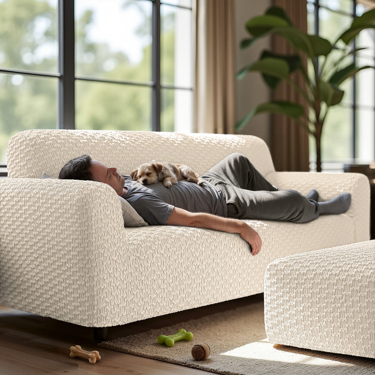 Sofa 3 Seater Slipcover, Embrace Collection – Cream, lifestyle view | Cream