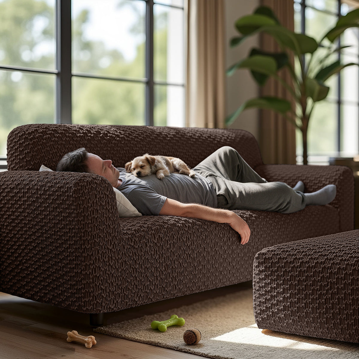 Sofa 3 Seater Slipcover, Embrace Collection – Dark Brown, lifestyle view | Dark Brown