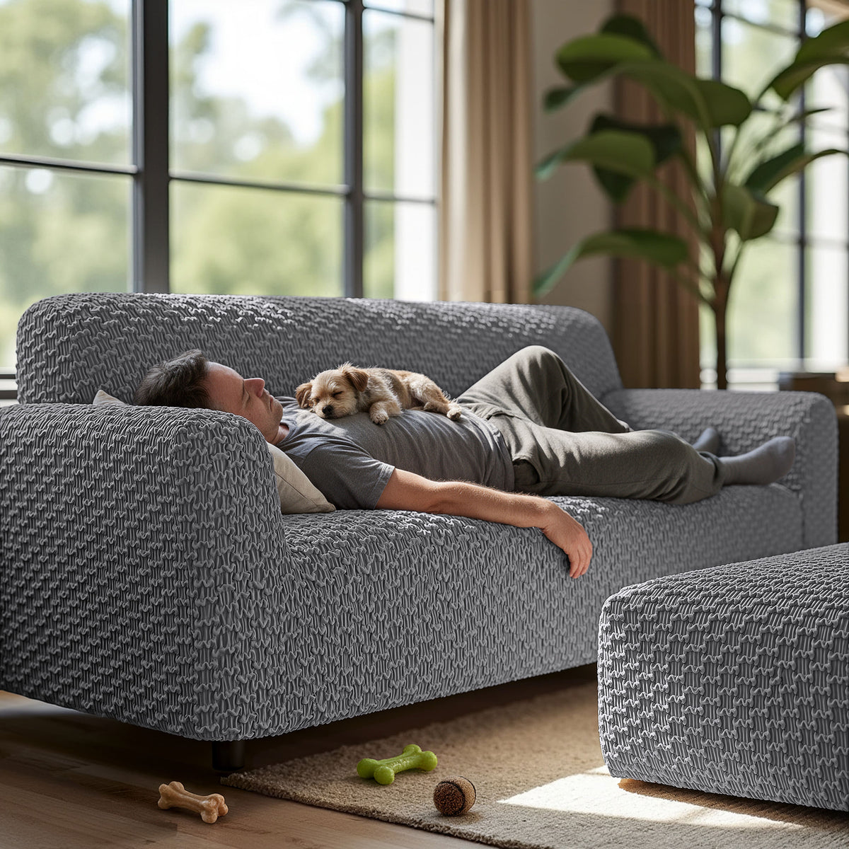 Sofa 3 Seater Slipcover, Embrace Collection – Dark Grey, lifestyle view | Dark Grey