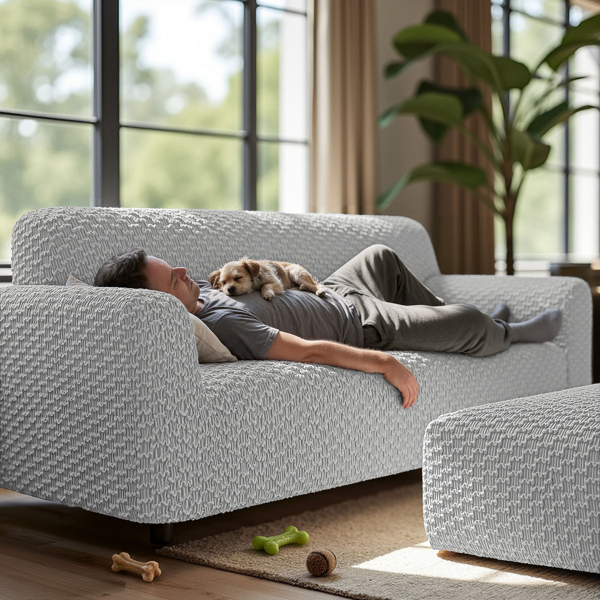 Sofa 3 Seater Slipcover, Embrace Collection – Light Grey, lifestyle view | Light Grey