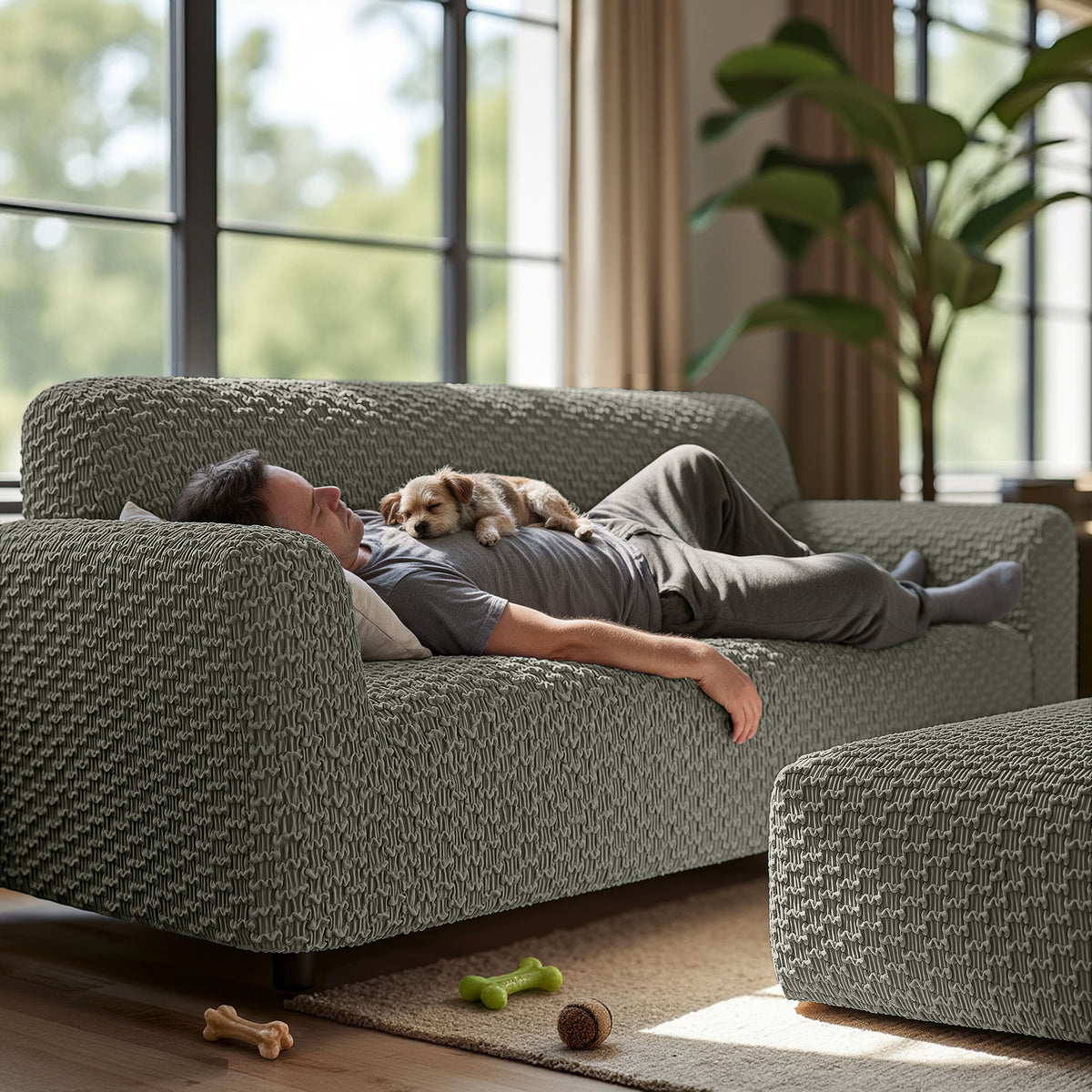 Sofa 3 Seater Slipcover, Embrace Collection – Moss Green, lifestyle view | Moss Green