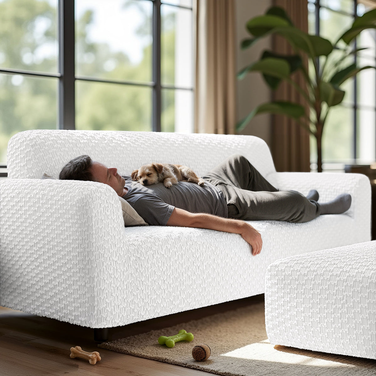 Sofa 3 Seater Slipcover, Embrace Collection – Crisp White, lifestyle view | Crisp White