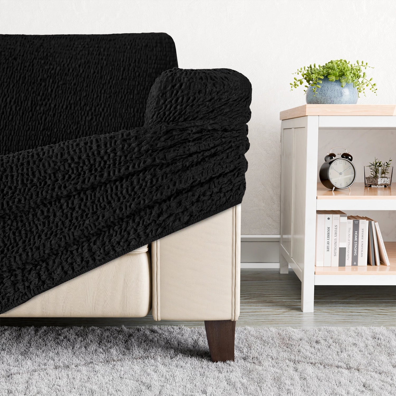 Black Corner Sofa Slipcover, Velvet Collection