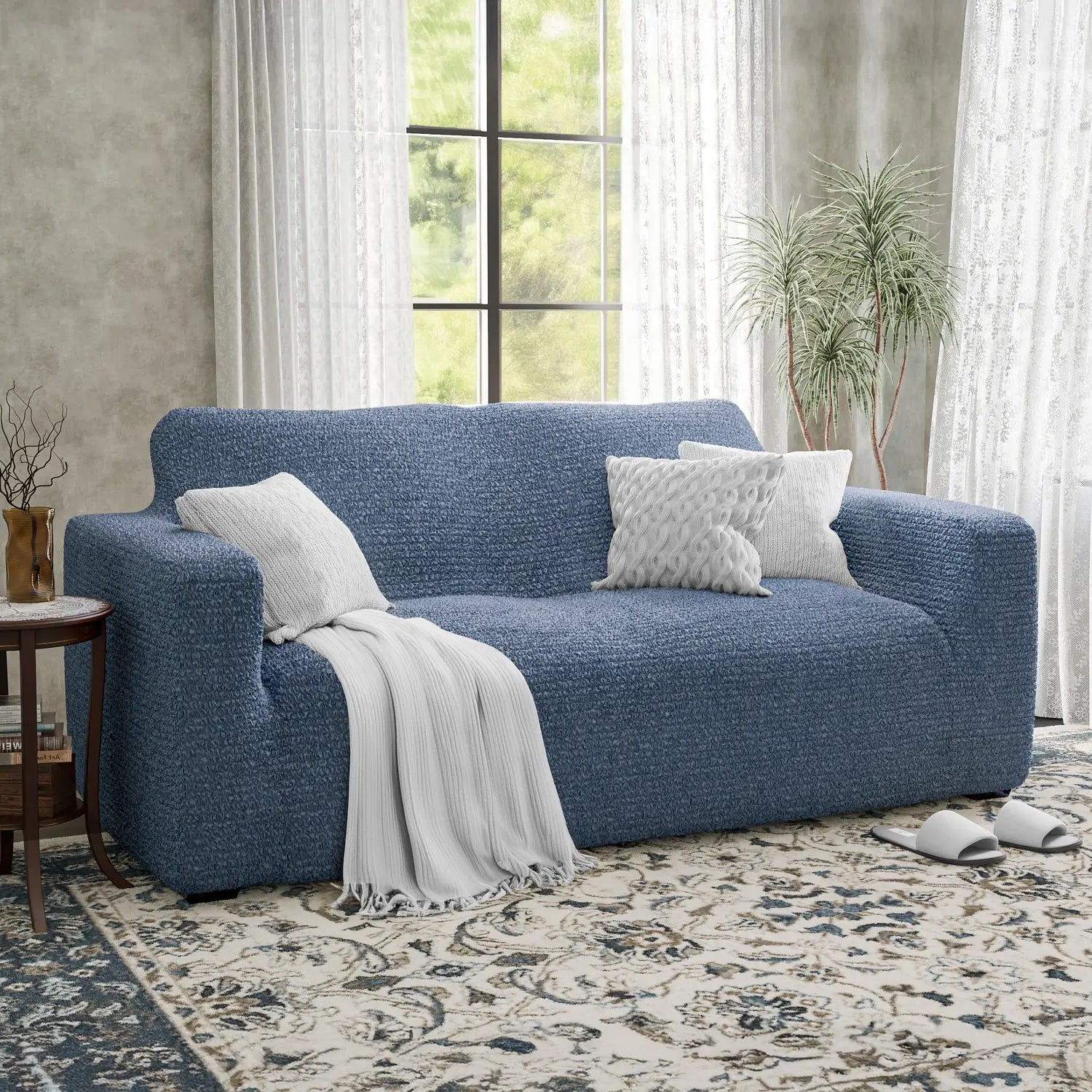 Blue Loveseat 2 Seater Slipcover, Mille Righe Collection