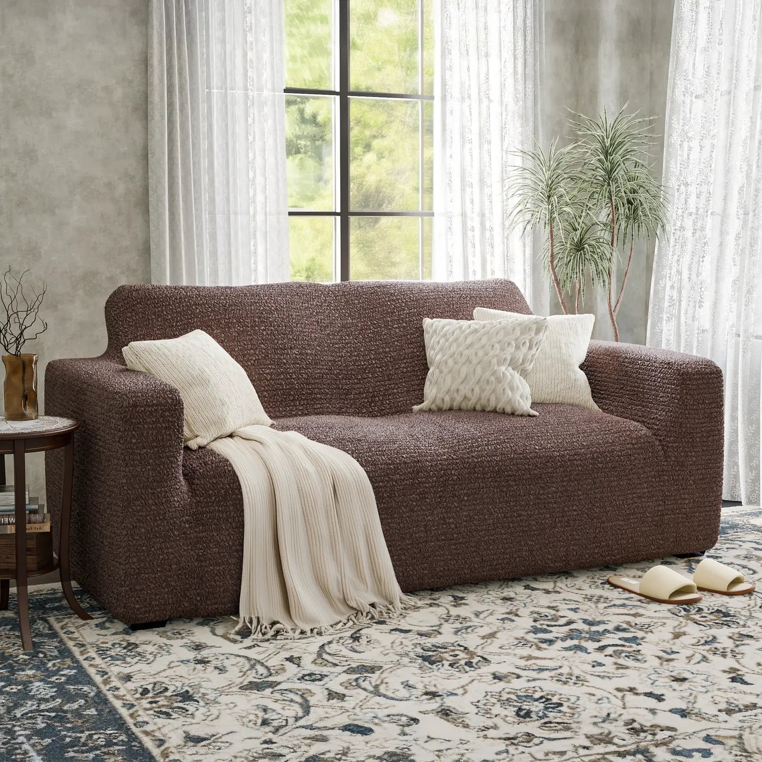 Brown Loveseat 2 Seater Slipcover, Mille Righe Collection