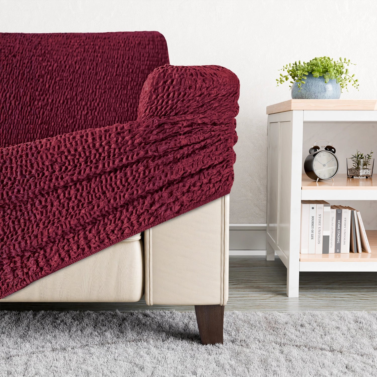 Burgundy L-Shaped Sofa Slipcover (Right Chaise), Velvet Collection