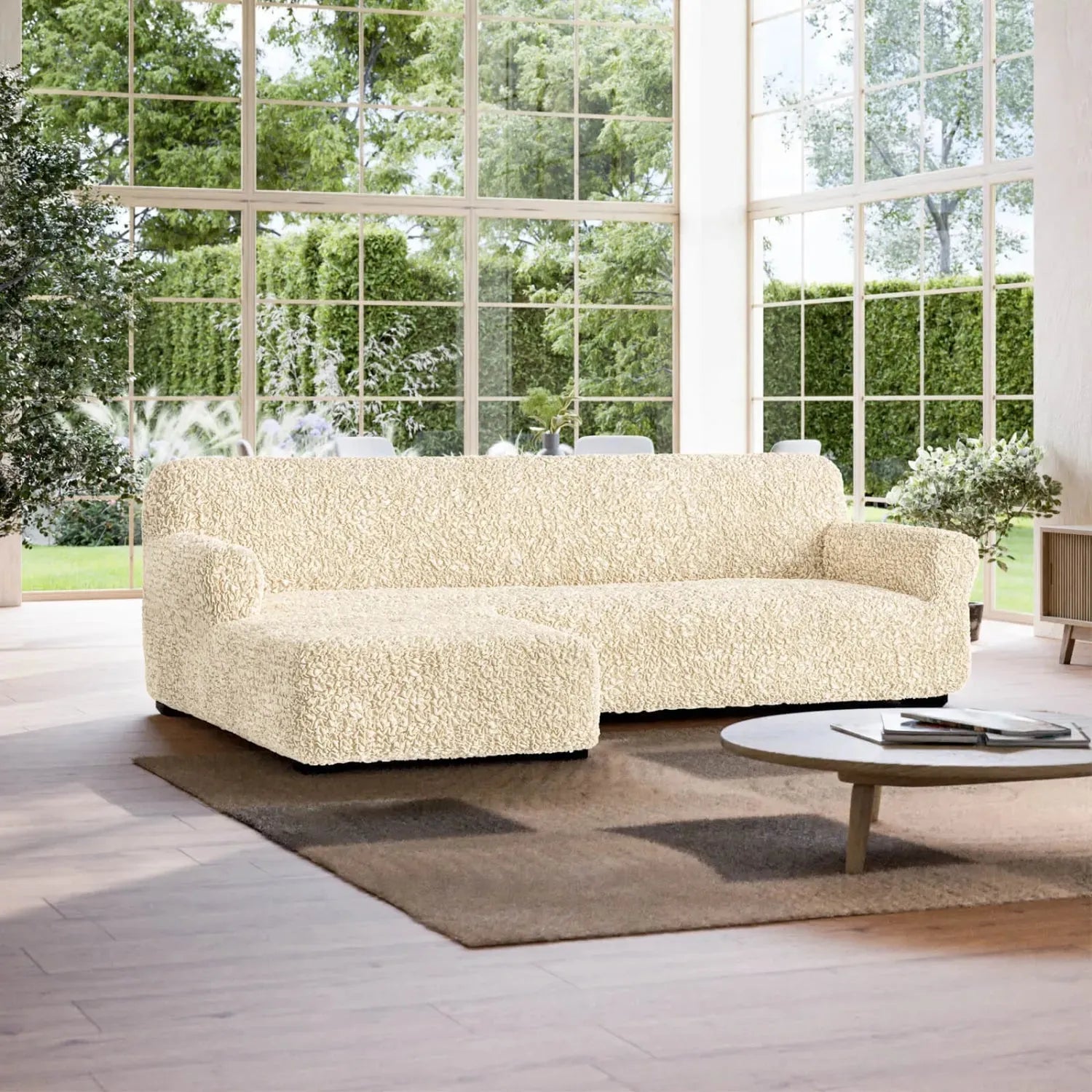 Cream L-Shaped Sofa Slipcover (Left Chaise), Fuco Cotton Collection