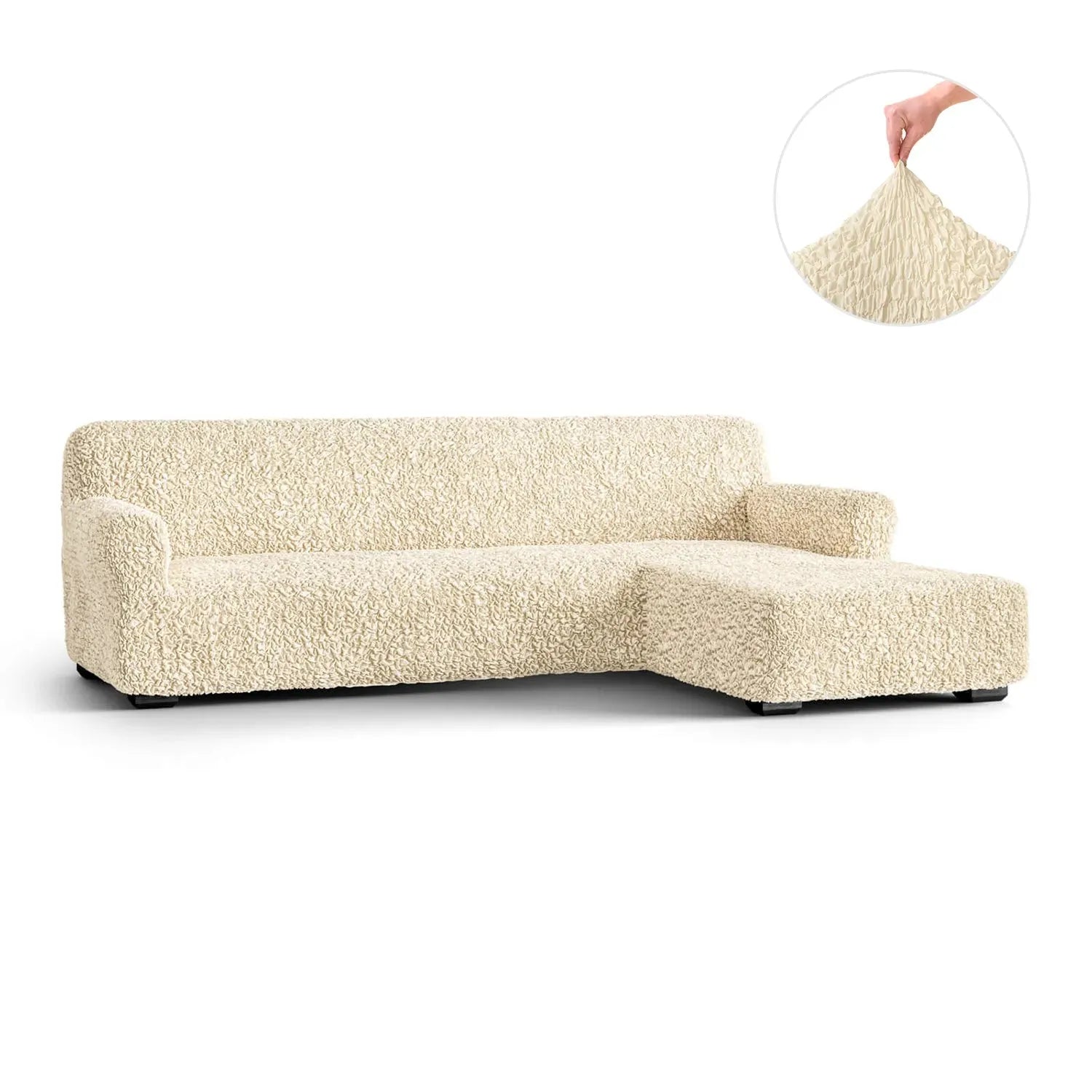 Cream L-Shaped Sofa Slipcover (Right Chaise), Fuco Cotton Collection