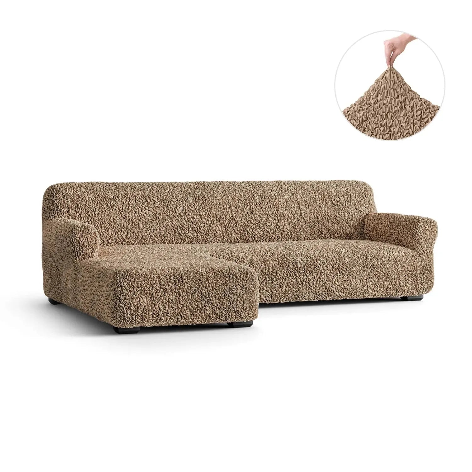 Tan L-Shaped Sofa Slipcover (Left Chaise), Fuco Cotton Collection