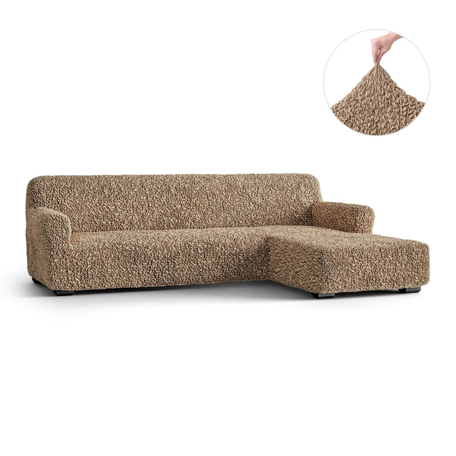 Tan L-Shaped Sofa Slipcover (Right Chaise), Fuco Cotton Collection