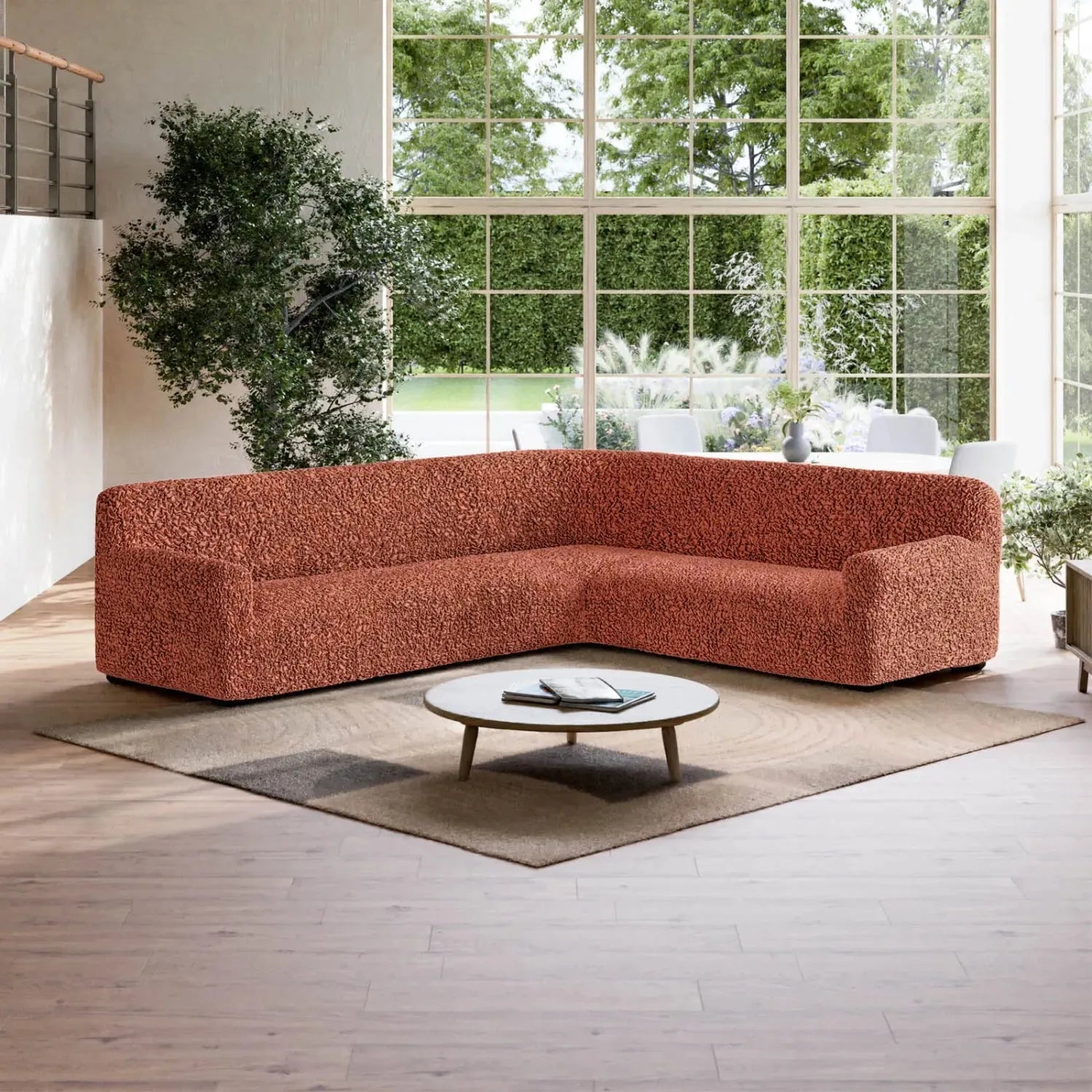 Terracotta Corner Sofa Slipcover, Fuco Cotton Collection