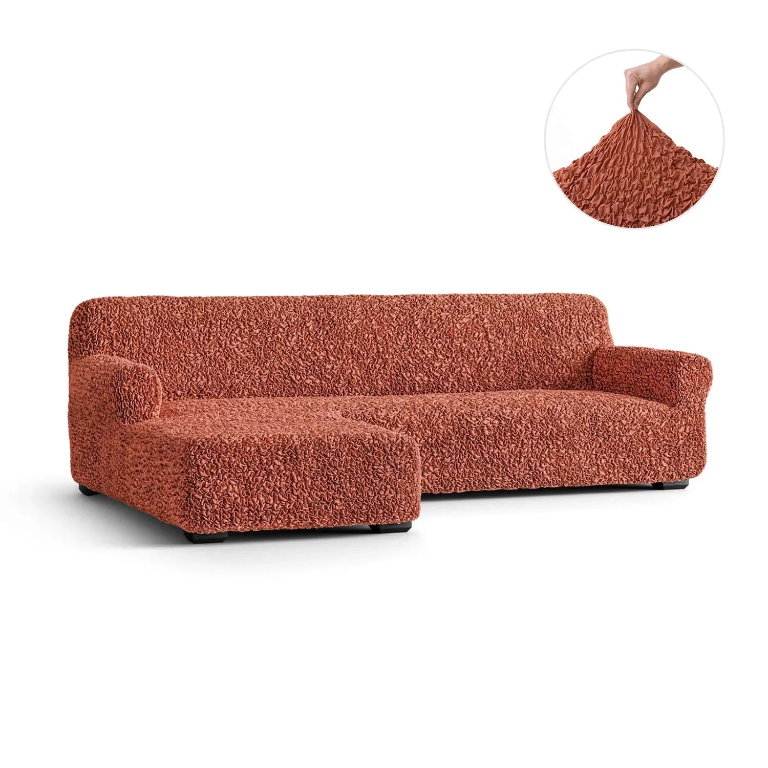 Terracotta L-Shaped Sofa Slipcover (Left Chaise), Fuco Cotton Collection