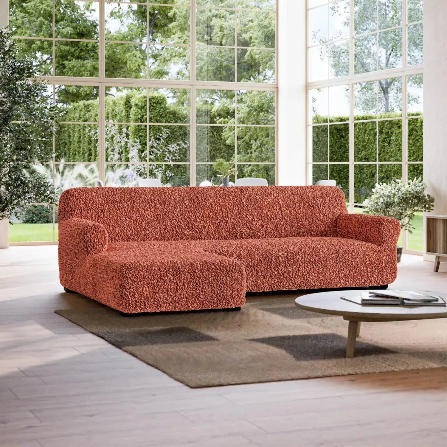 Terracotta L-Shaped Sofa Slipcover (Left Chaise), Fuco Cotton Collection