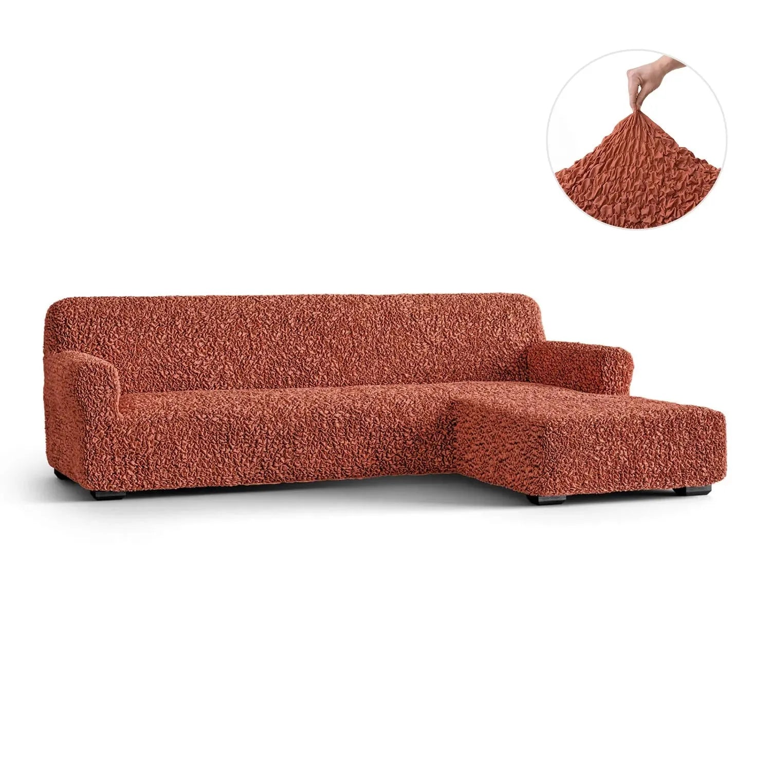 Terracotta L-Shaped Sofa Slipcover (Right Chaise), Fuco Cotton Collection