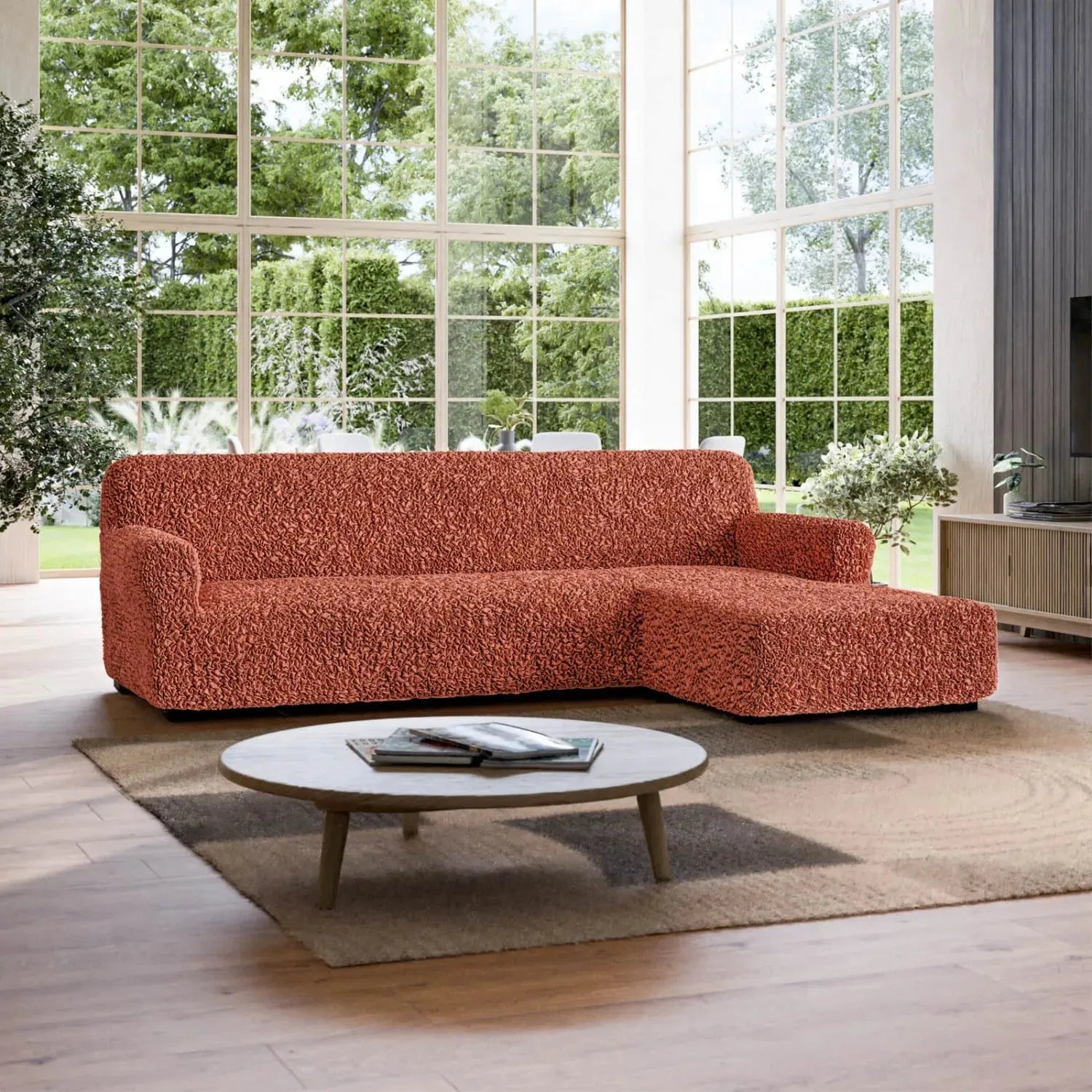 Terracotta L-Shaped Sofa Slipcover (Right Chaise), Fuco Cotton Collection