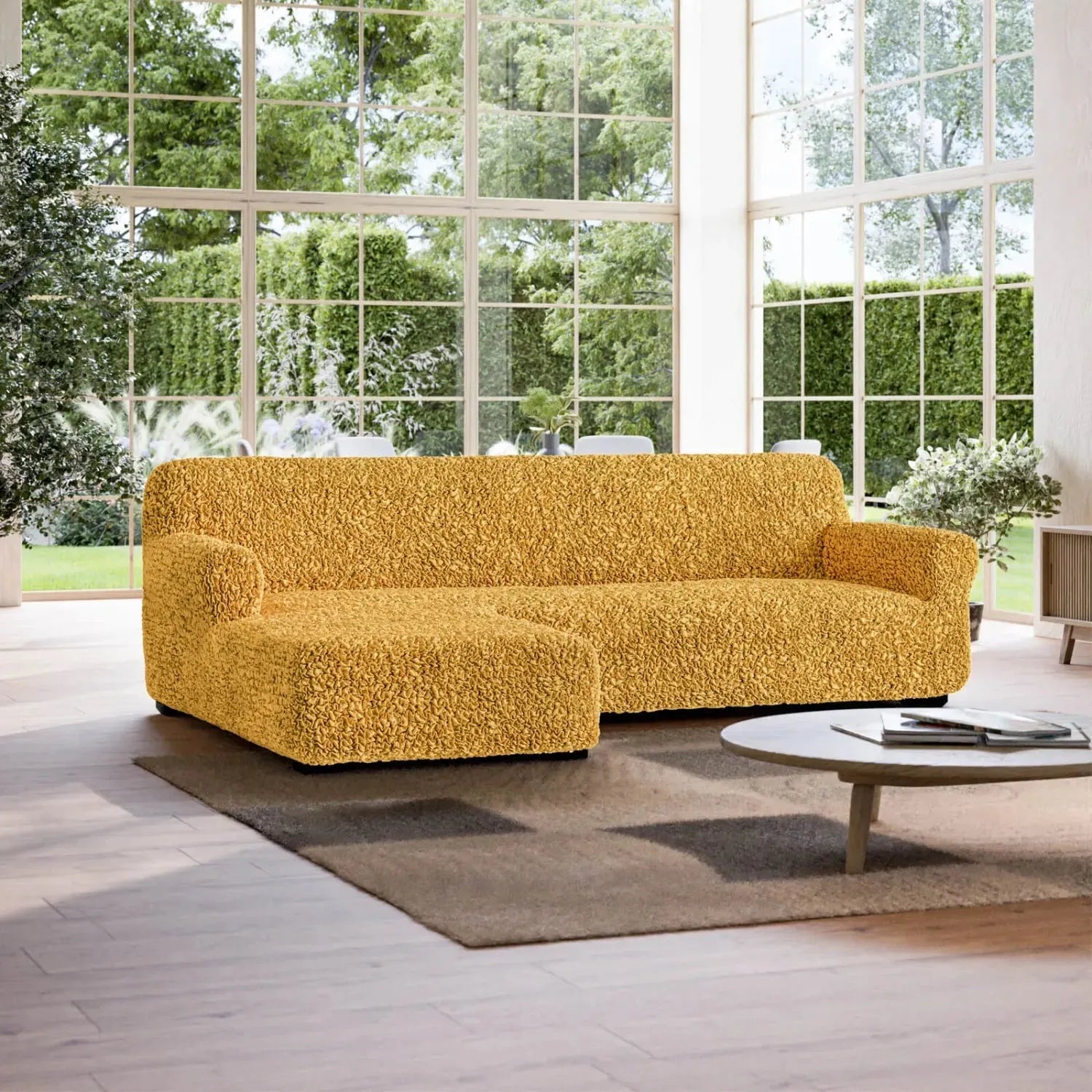 Mustard Yellow L-Shaped Sofa Slipcover (Left Chaise), Fuco Cotton Collection