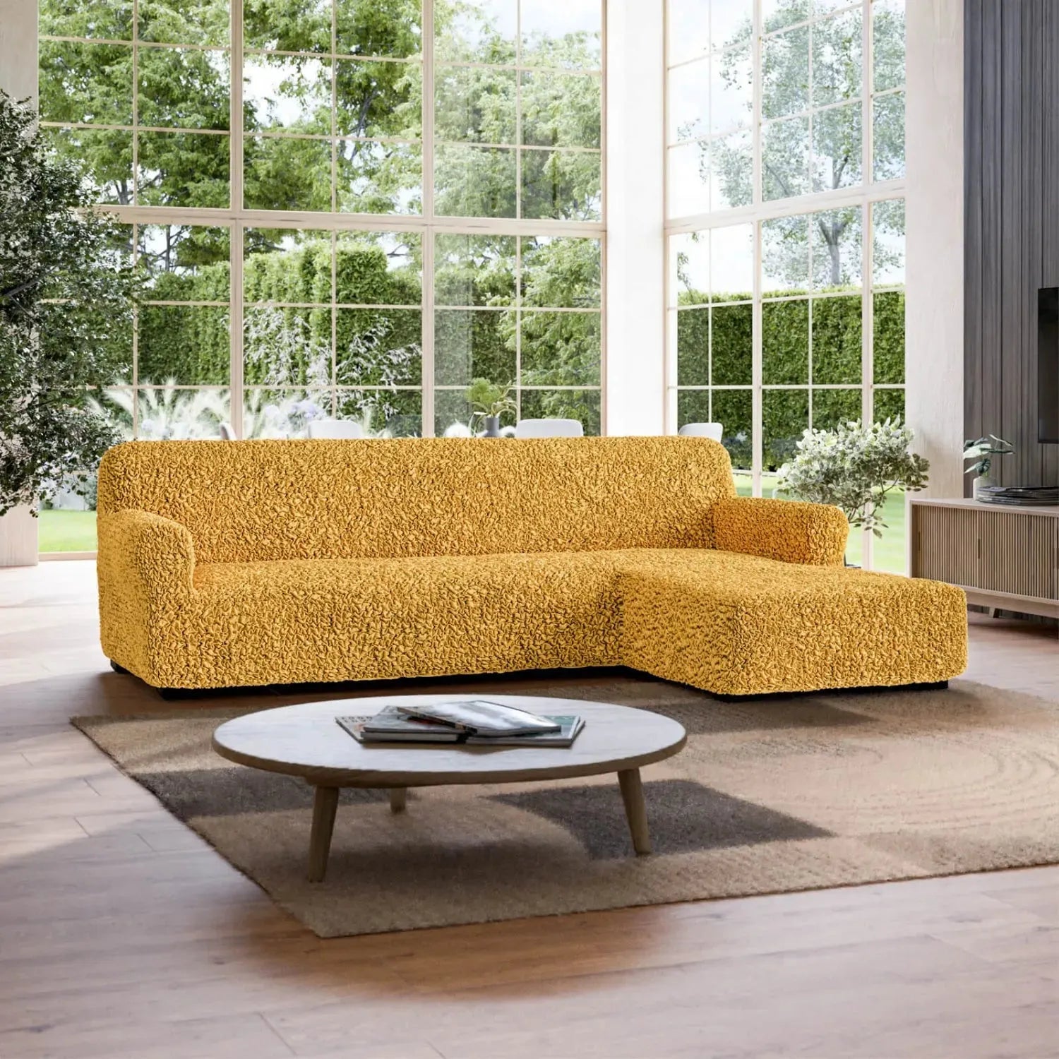 Mustard Yellow L-Shaped Sofa Slipcover (Right Chaise), Fuco Cotton Collection