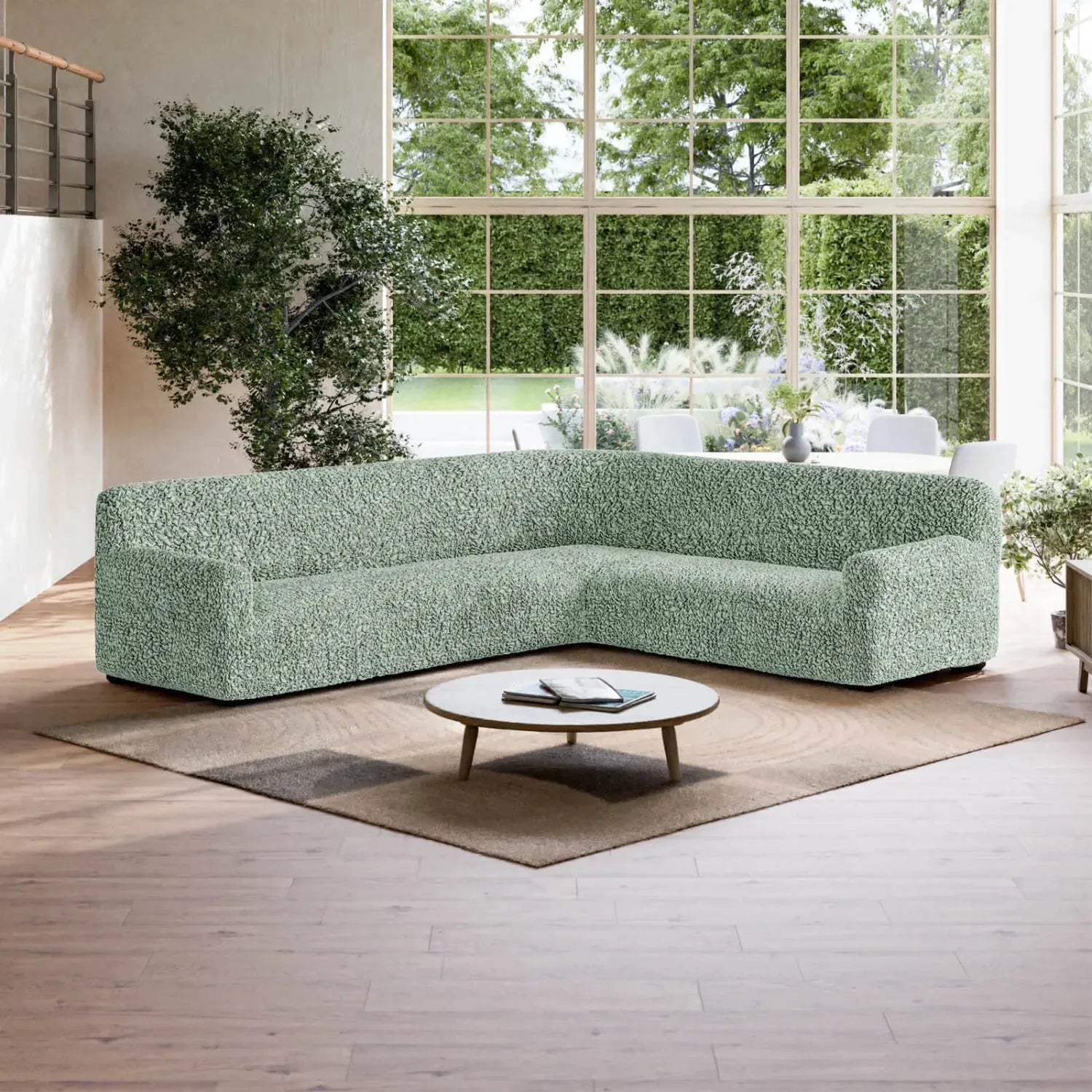 Sage Green Corner Sofa Slipcover, Fuco Cotton Collection